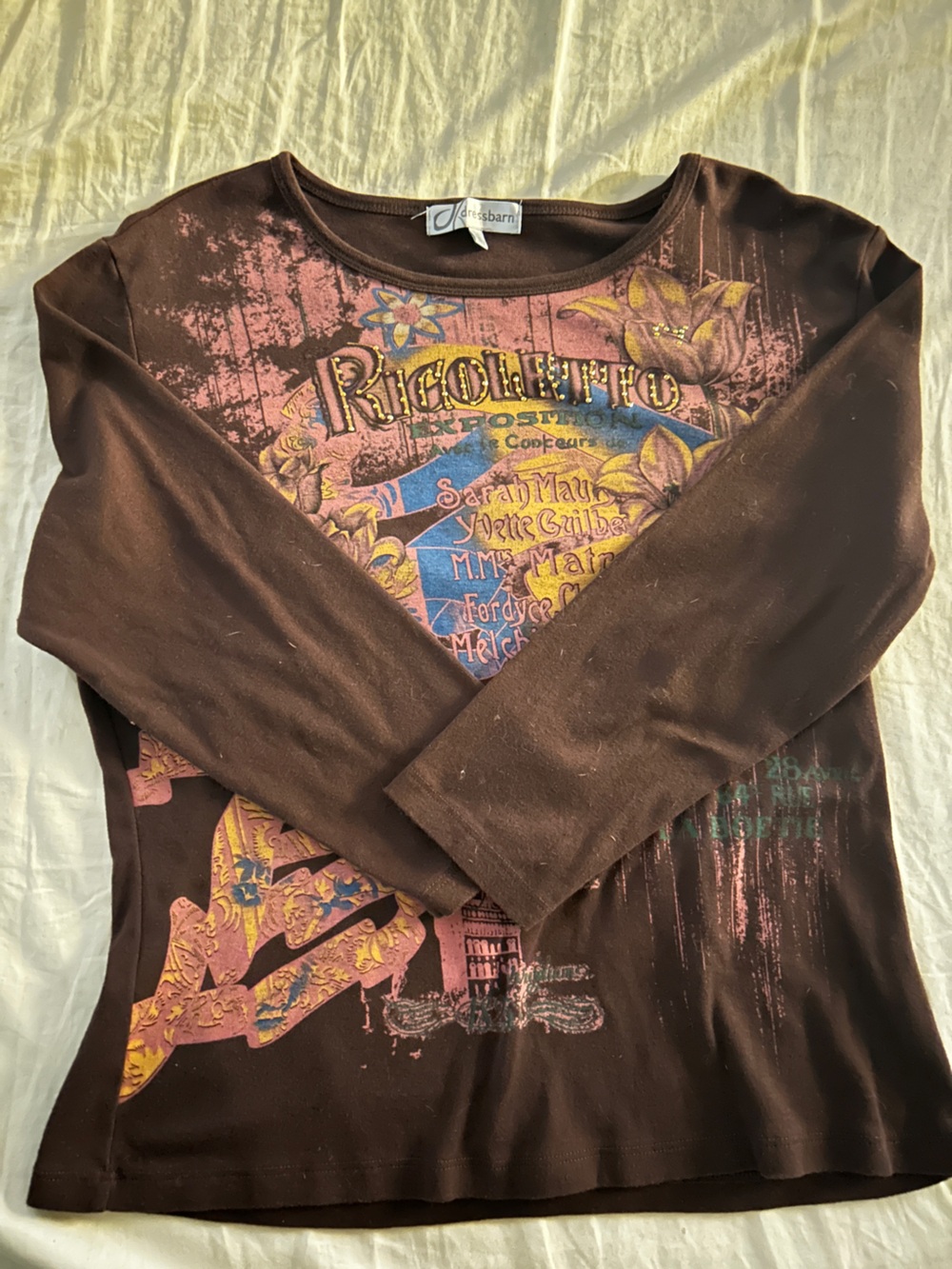 Dressbarn Vintage Womens XL Brown Floral Graphic 3/4” Sleeve Tee - Picture 8 of 9